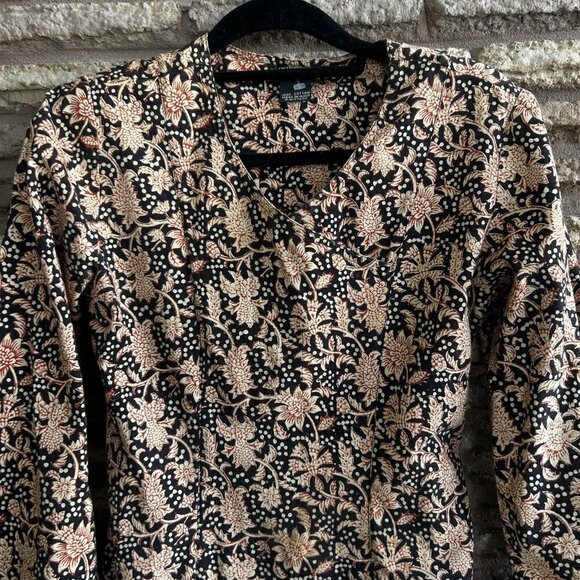 J. Peterman Vintage Batik Floral Print Midi Dress Back Tie Size XS - Picture 4 of 9